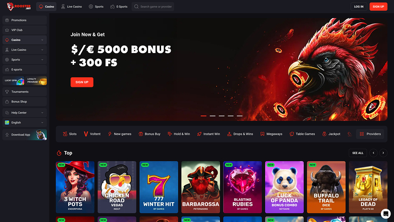 Rooster Bet Desktop Homepage