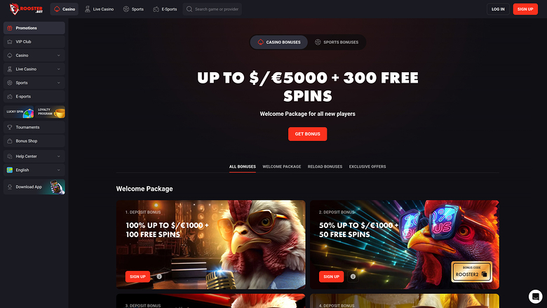 Rooster Bet Desktop Promotions