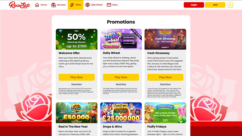Rose Slots Casino Desktop Promotions