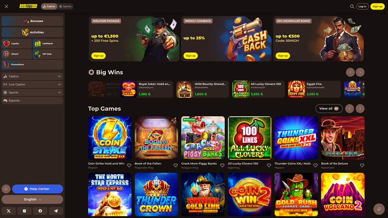 Roulettino Casino Desktop Homepage