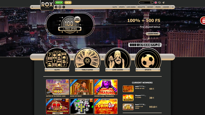Rox Casino Desktop Homepage