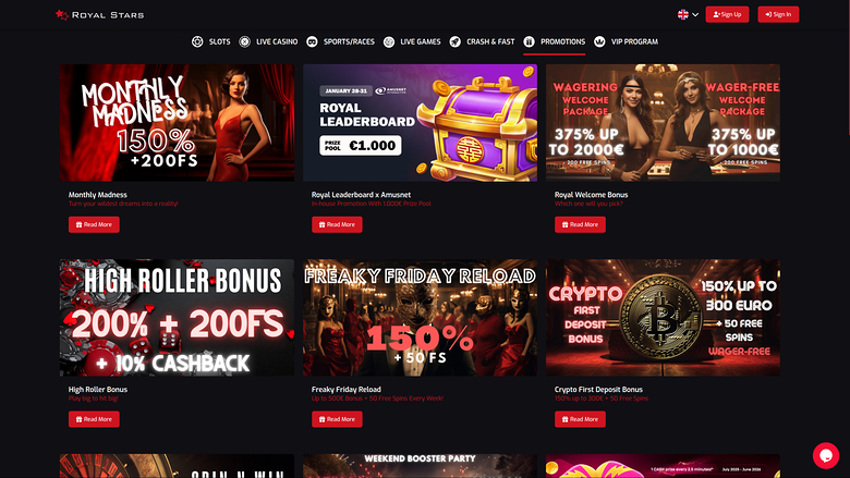 Royal Stars Casino Desktop Promotions