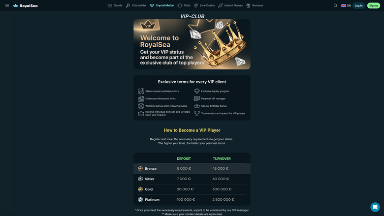 RoyalSea Casino VIP Program