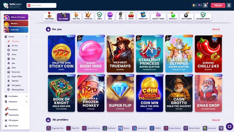Games page screenshot of SafeCasino