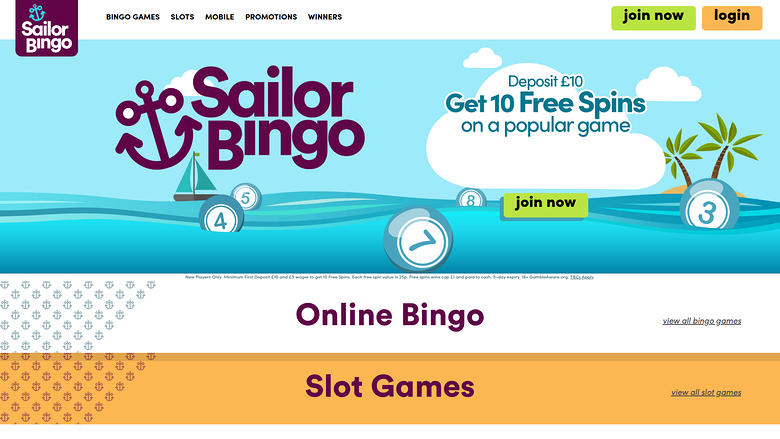 Sailor Bingo Desktop Homepage