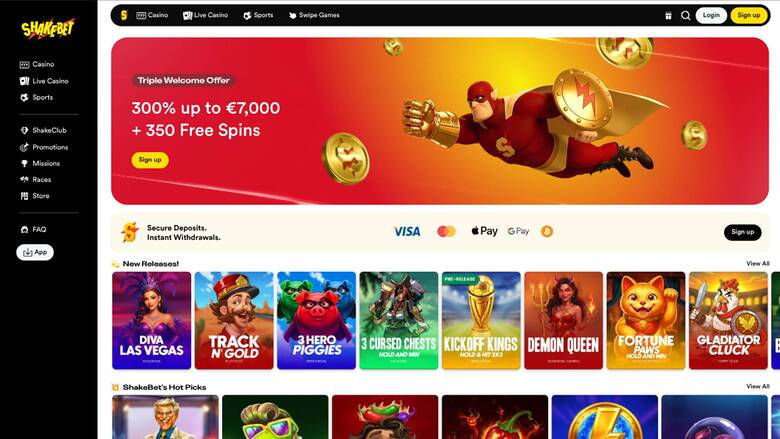 Homepage screenshot of Shakebet Casino