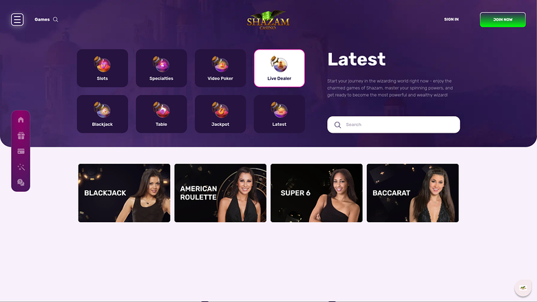 Shazam Casino Desktop Live dealer