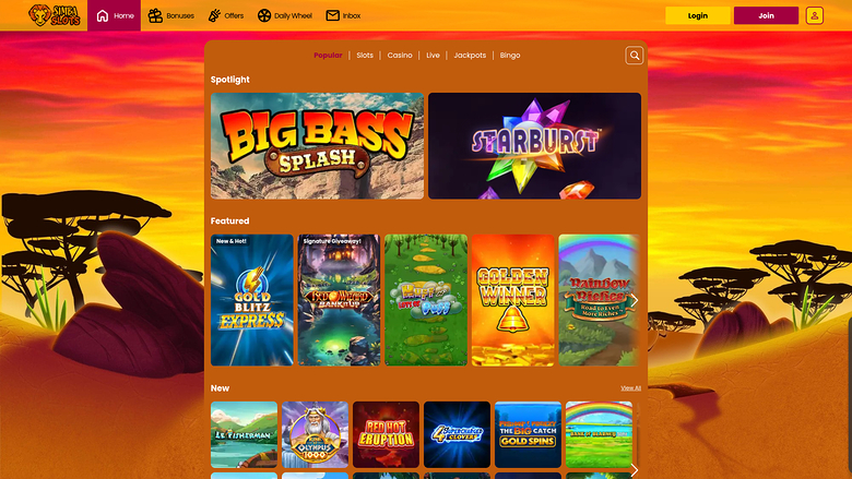 Simba Slots Casino Desktop Homepage