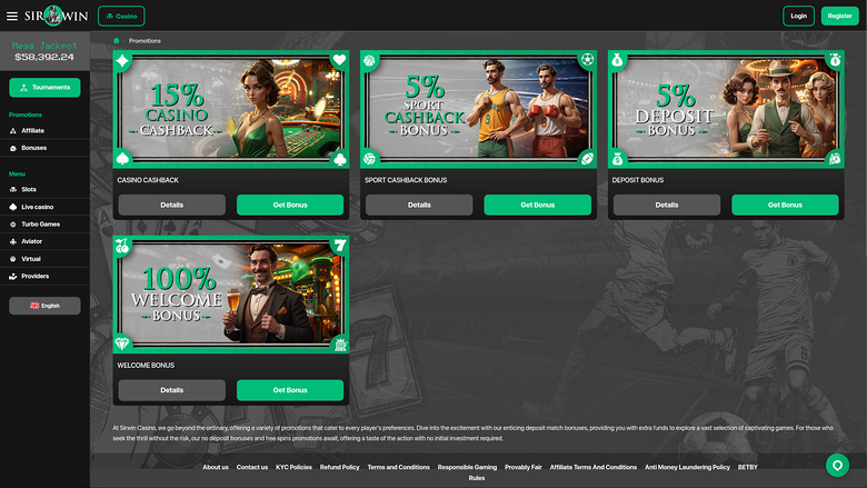 SirWin Casino Desktop Promotions