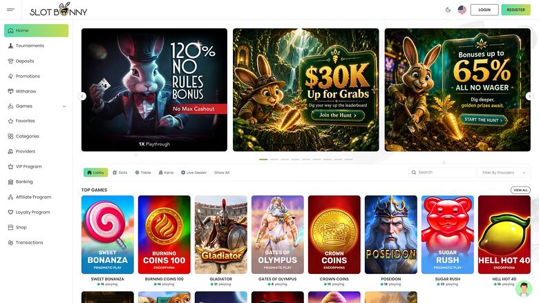 Slot Bunny Casino Desktop Homepage