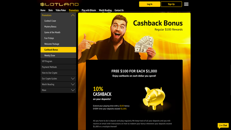 Slotland Casino Desktop Cashback