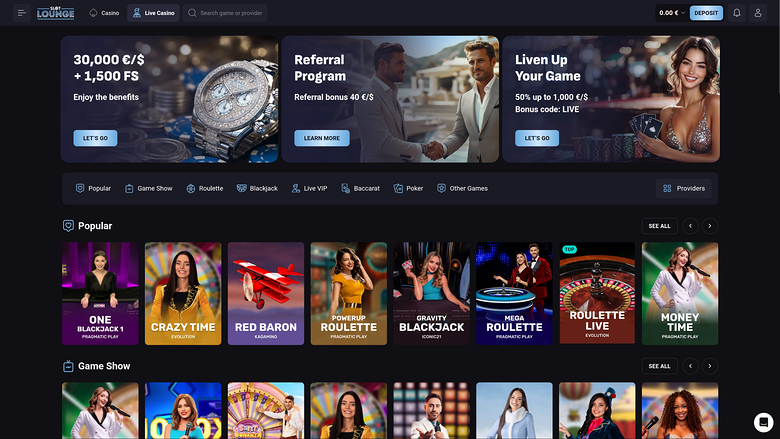 SlotLounge Casino Desktop Live dealer