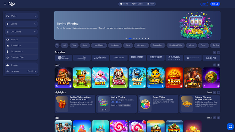 SlotNeo Casino Homepage