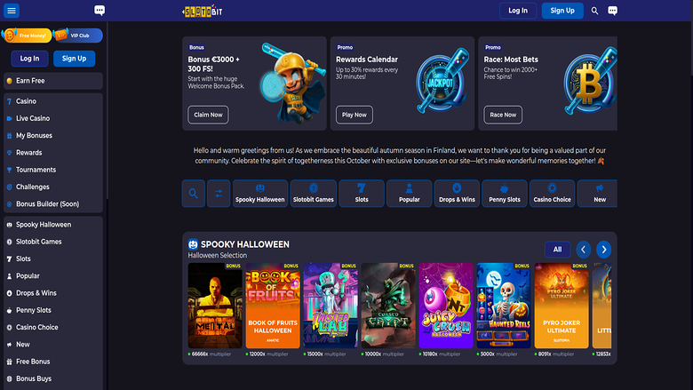 Homepage screenshot of Slotobit Casino for Desktop