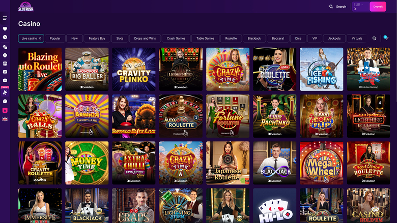 SlotRush Casino Desktop Live dealer