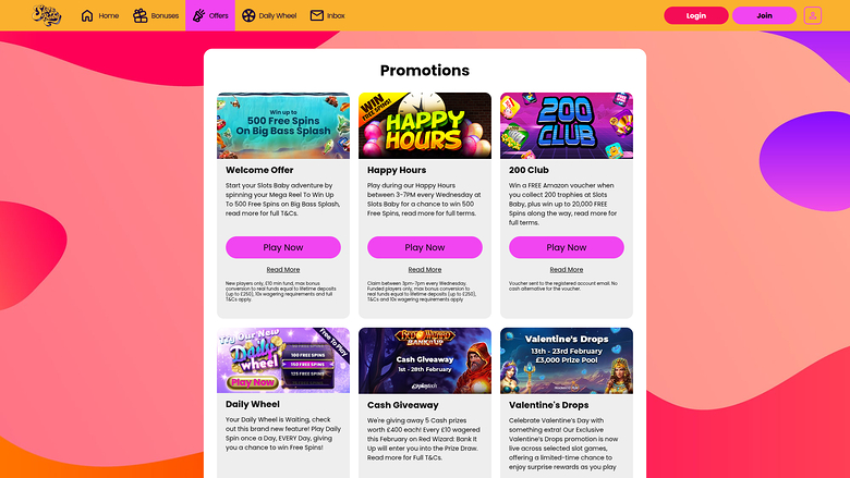 Slots Baby Casino Desktop Promotions