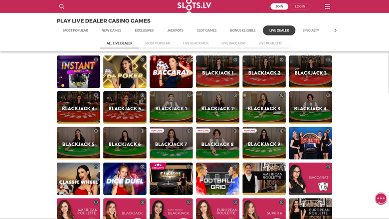 Slots.lv Casino Desktop Live Dealer