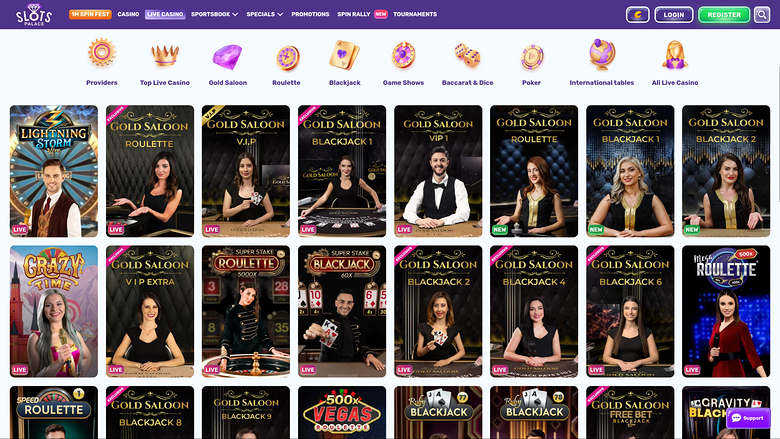 SlotsPalace Casino Desktop Live Dealer