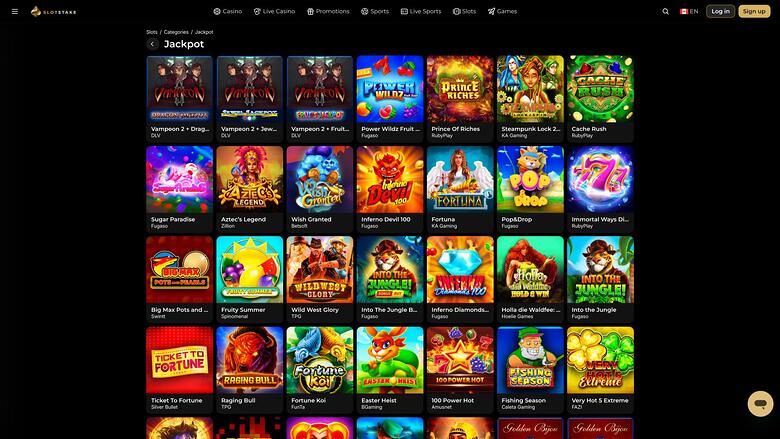 SlotStake Casino jackpot page