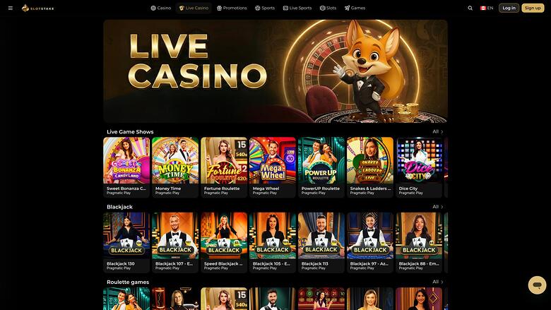 SlotStake Casino live dealer page