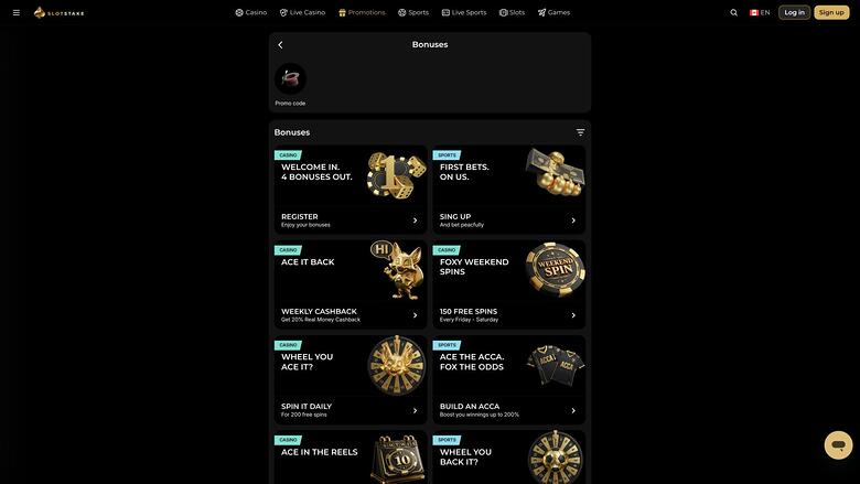 SlotStake Casino promotions page
