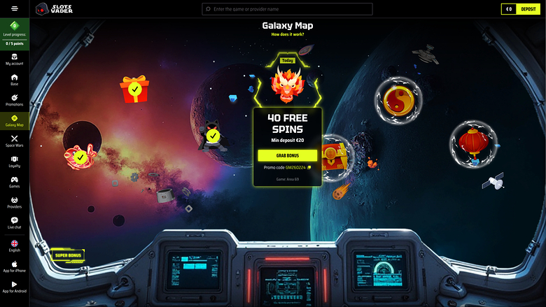 SlotsVader Casino Desktop Galaxy Map