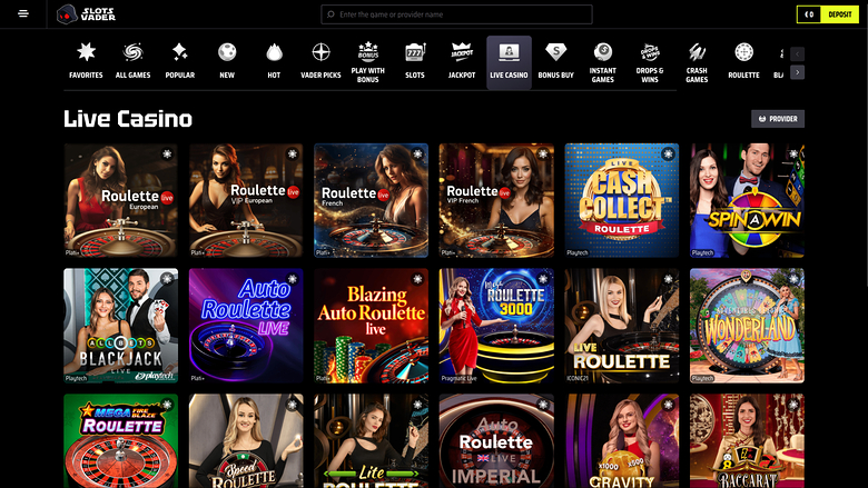 SlotsVader Casino Desktop Live Dealer
