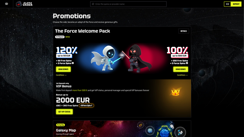 SlotsVader Casino Desktop Promotions