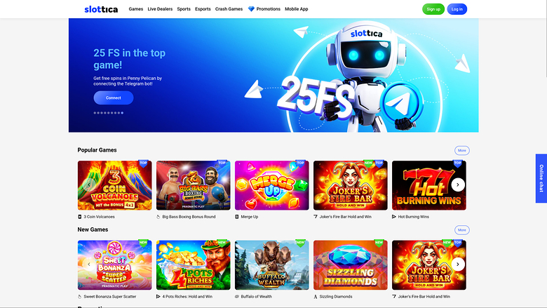 Slottica Casino Desktop Homepage