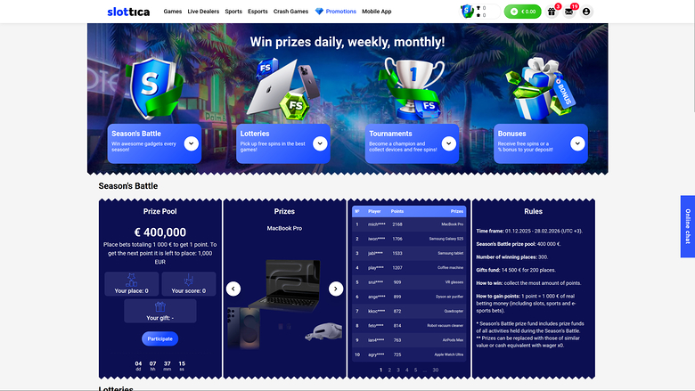 Slottica Casino Desktop Promotions