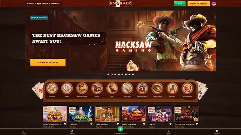 SmokAce Casino Desktop Homepage