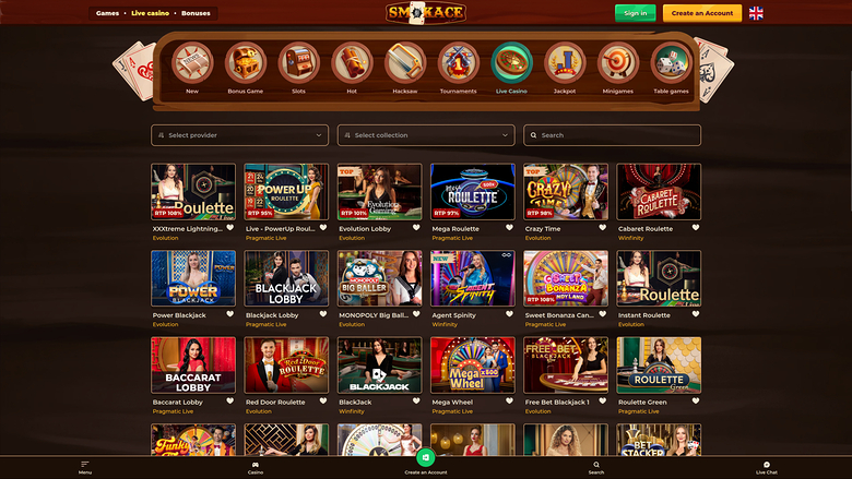 SmokAce Casino Desktop Live Dealer