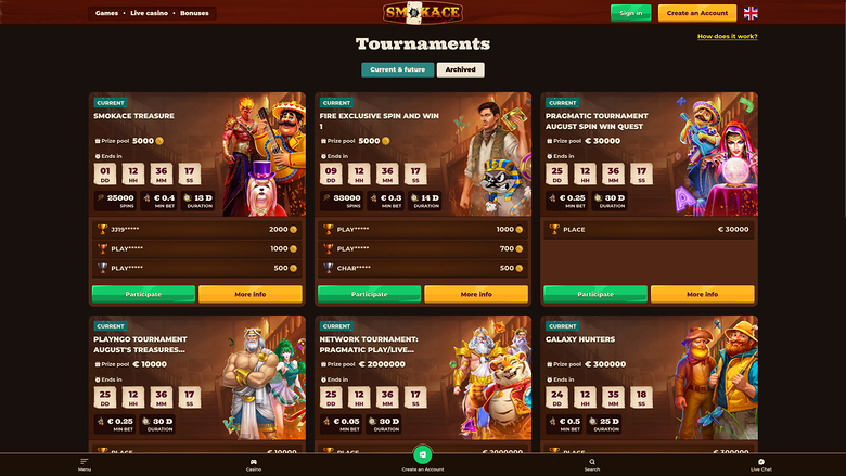 SmokAce Casino Desktop Tournaments