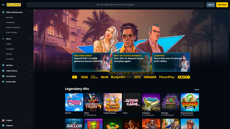 Snatch Casino Desktop Homepage