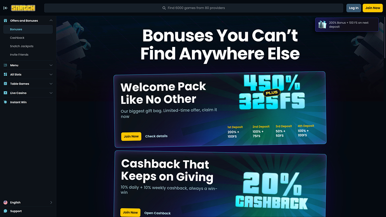 Snatch Casino Desktop Promotions
