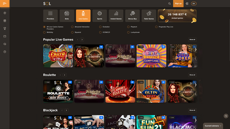 Sol Casino Desktop Live Dealer