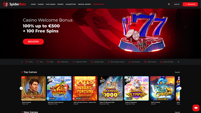 SpiderBets Casino Homepage