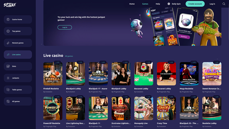 Spin Away Casino Desktop Live Dealer