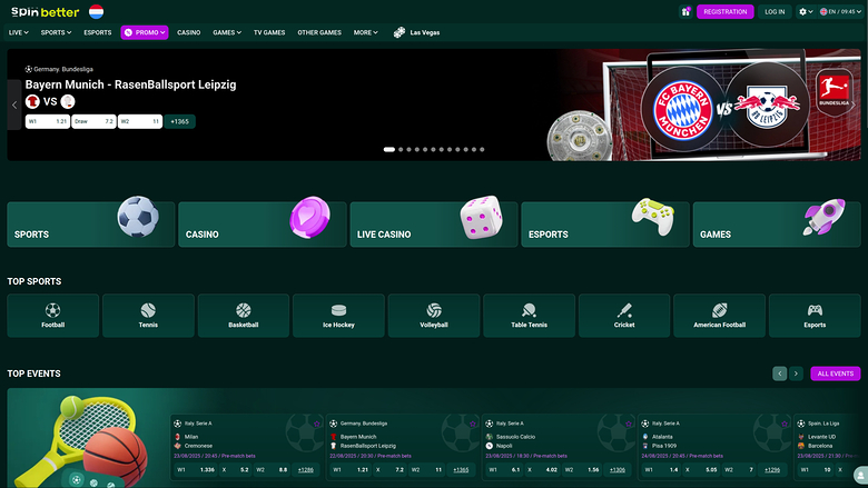 SpinBetter Casino Desktop Homepage
