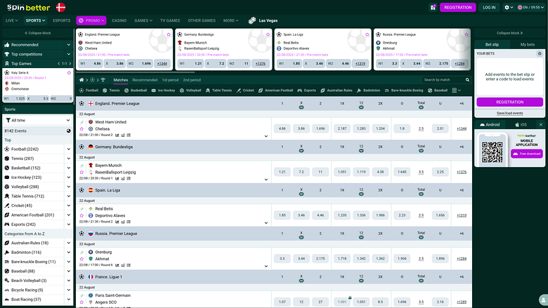 SpinBetter Casino Desktop Sports