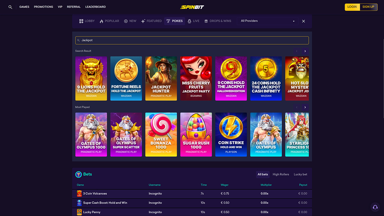 SpinBit Casino Desktop Jackpot
