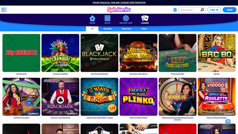SpinGenie Casino Desktop Live Dealer