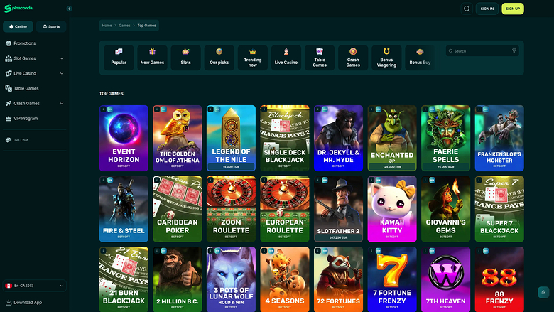 Spinaconda Casino Games Desktop 