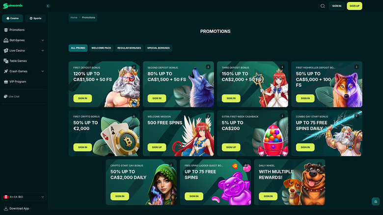 Spinaconda Casino Promotions Desktop