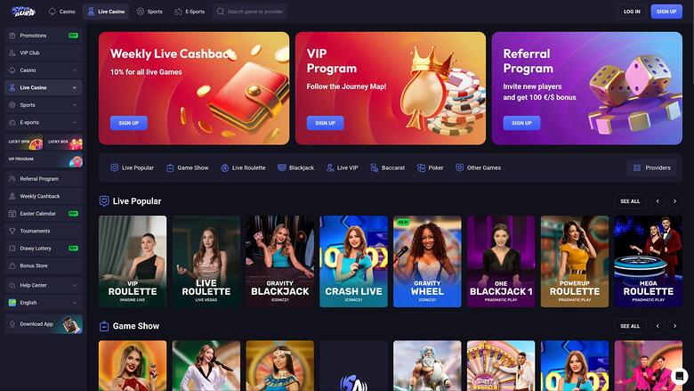 SpinAura Casino live dealer page