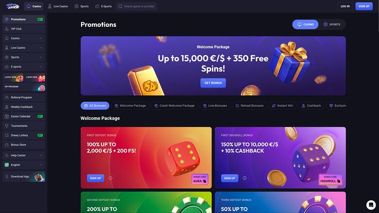 SpinAura Casino promotions page