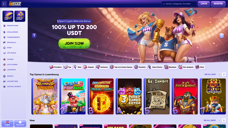Spinbara Casino Desktop Homepage
