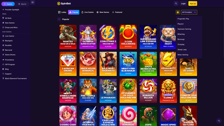 Spinbet Casino Desktop Game Developers
