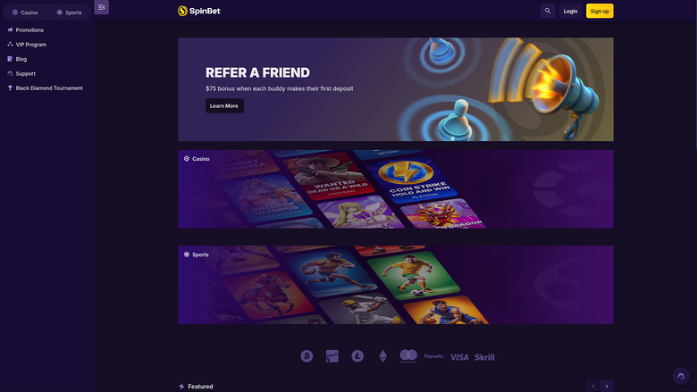 Spinbet Casino Desktop Homepage