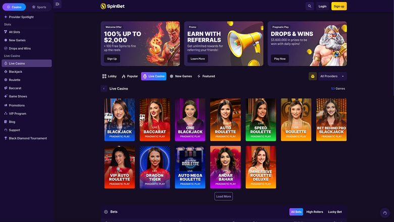 Spinbet Casino Desktop Live Dealer
